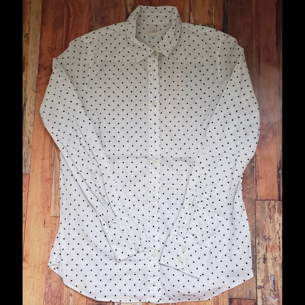 J.Crew black and white polka dots button down